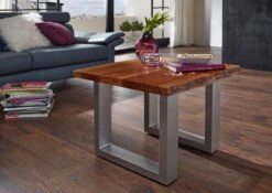 Table Basse 60x60 Acacia Laqué Noisette FREEFORM #09