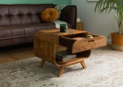 Table Basse En Bois De Sheesham 60x50x50 Marron Clair Laqué MAILAND #130 -Massivmoebel24 09 200 875 0130 04