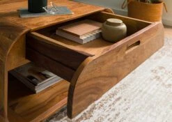 Table Basse En Bois De Sheesham 60x50x50 Marron Clair Laqué MAILAND #130 -Massivmoebel24 09 200 875 0130 05