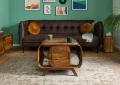 Table Basse En Bois De Sheesham 70x70x50 Marron Clair Laqué MAILAND #133 -Massivmoebel24 09 200 875 0133 04