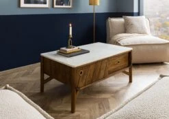 Table Basse Manguier 100x60x45 Marron Huilé / Marbre Véritable LOS ANGELES #05 -Massivmoebel24 09 200 891 0105 03