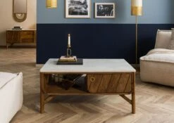 Table Basse Manguier 100x60x45 Marron Huilé / Marbre Véritable LOS ANGELES #05 -Massivmoebel24 09 200 891 0105 04