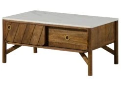 Table Basse Manguier 100x60x45 Marron Huilé / Marbre Véritable LOS ANGELES #05 -Massivmoebel24 09 200 891 0105 09