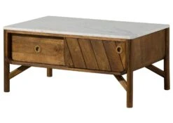 Table Basse Manguier 100x60x45 Marron Huilé / Marbre Véritable LOS ANGELES #05 -Massivmoebel24 09 200 891 0105 10