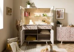 Buffet En Bois D'acacia Laqué Blanc MOSAYK #215 -Massivmoebel24 09 310 689 0215 4