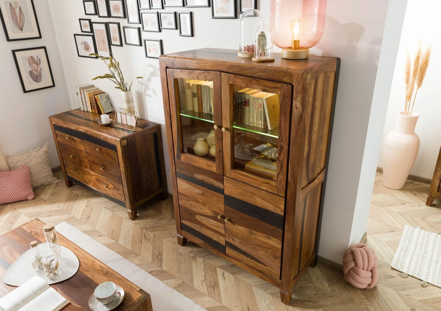 ANCONA #230 Buffet En Bois De Sheesham - Laqué / Brun Foncé 100x45x150 2 ANCONA #230 Buffet En Bois De Sheesham - Laqué / Brun Foncé 100x45x150 – Image 2