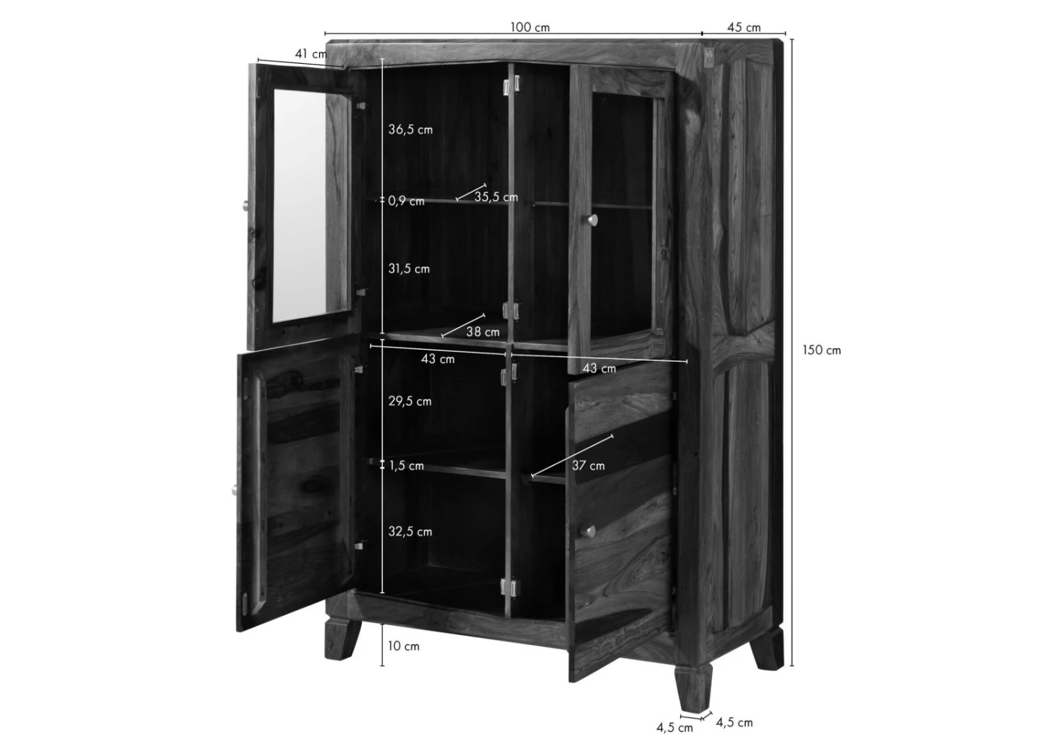 ANCONA #230 Buffet En Bois De Sheesham - Laqué / Brun Foncé 100x45x150 8 ANCONA #230 Buffet En Bois De Sheesham - Laqué / Brun Foncé 100x45x150 – Image 8