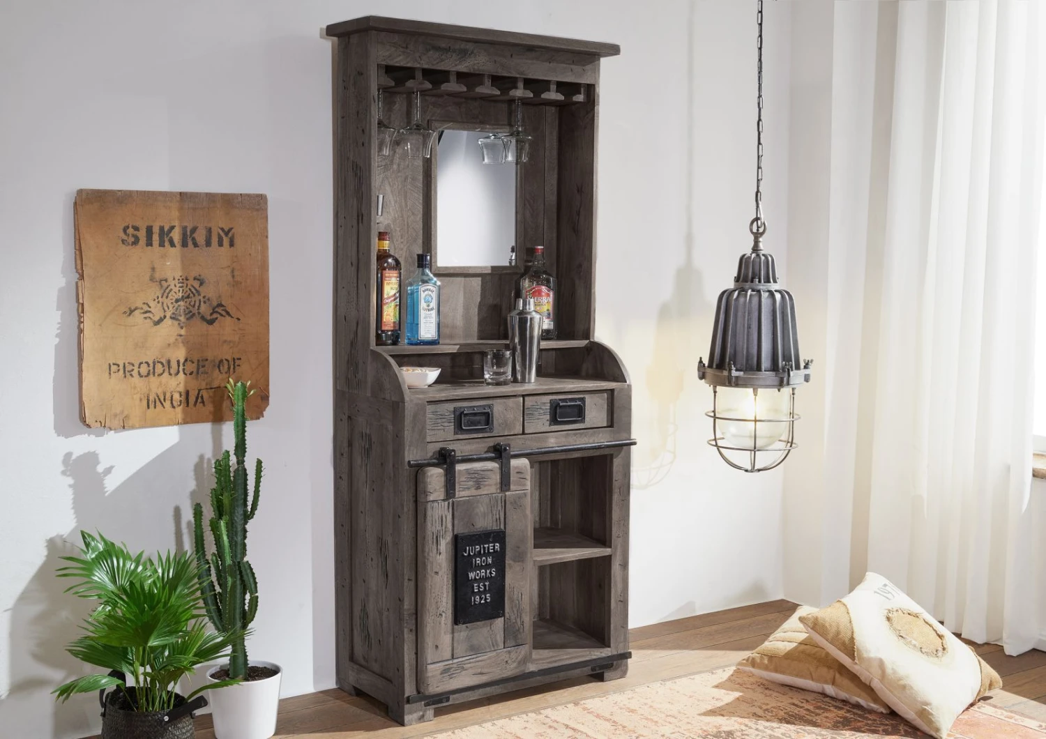 Meuble Bar 75x35 Manguier Laqué Gris RAILWAY #241 2 Meuble Bar 75x35 Manguier Laqué Gris RAILWAY #241 – Image 2