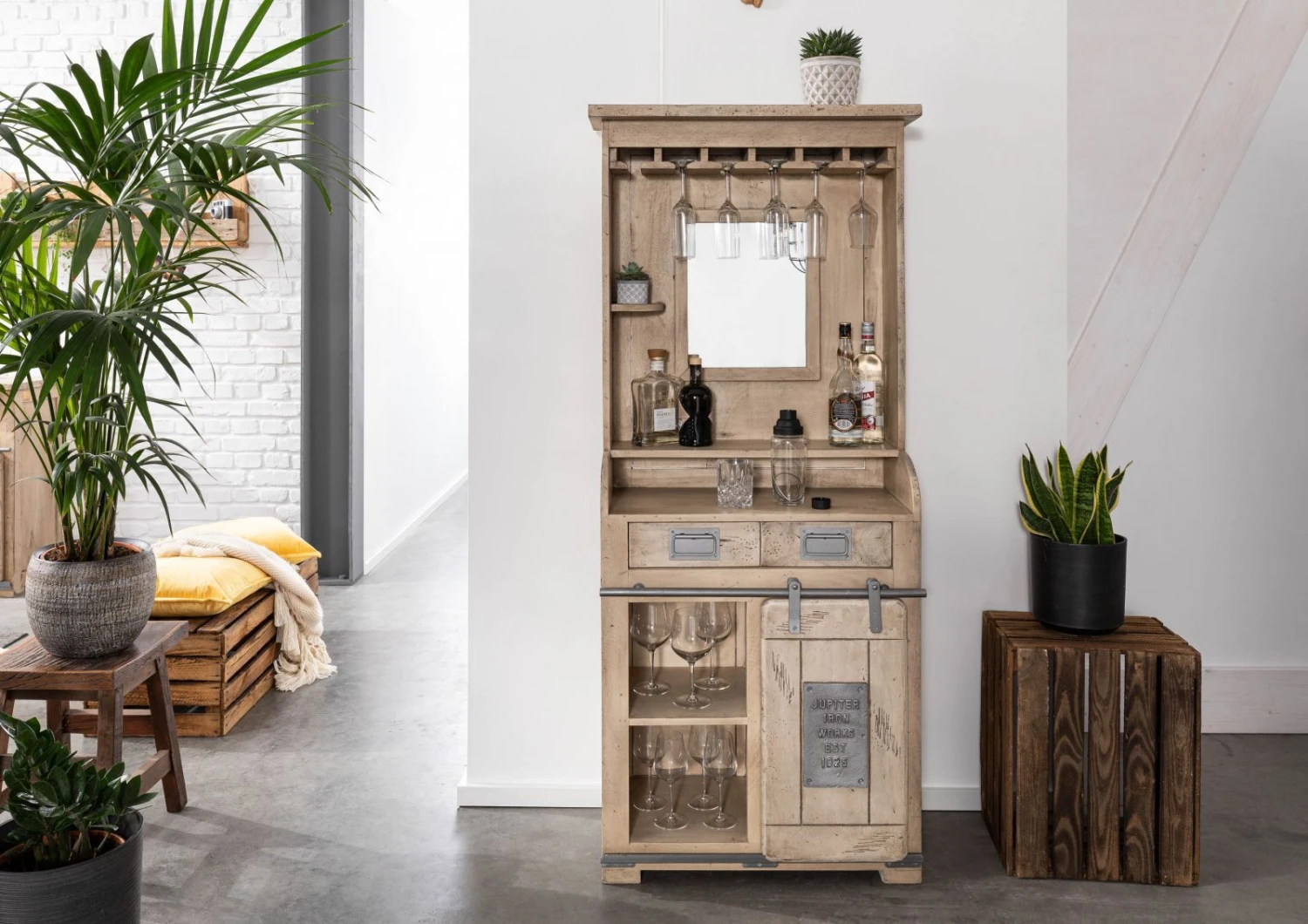 Meuble Bar 75x35 Manguier Laqué Blanchi RAILWAY #341 3 Meuble Bar 75x35 Manguier Laqué Blanchi RAILWAY #341 – Image 3