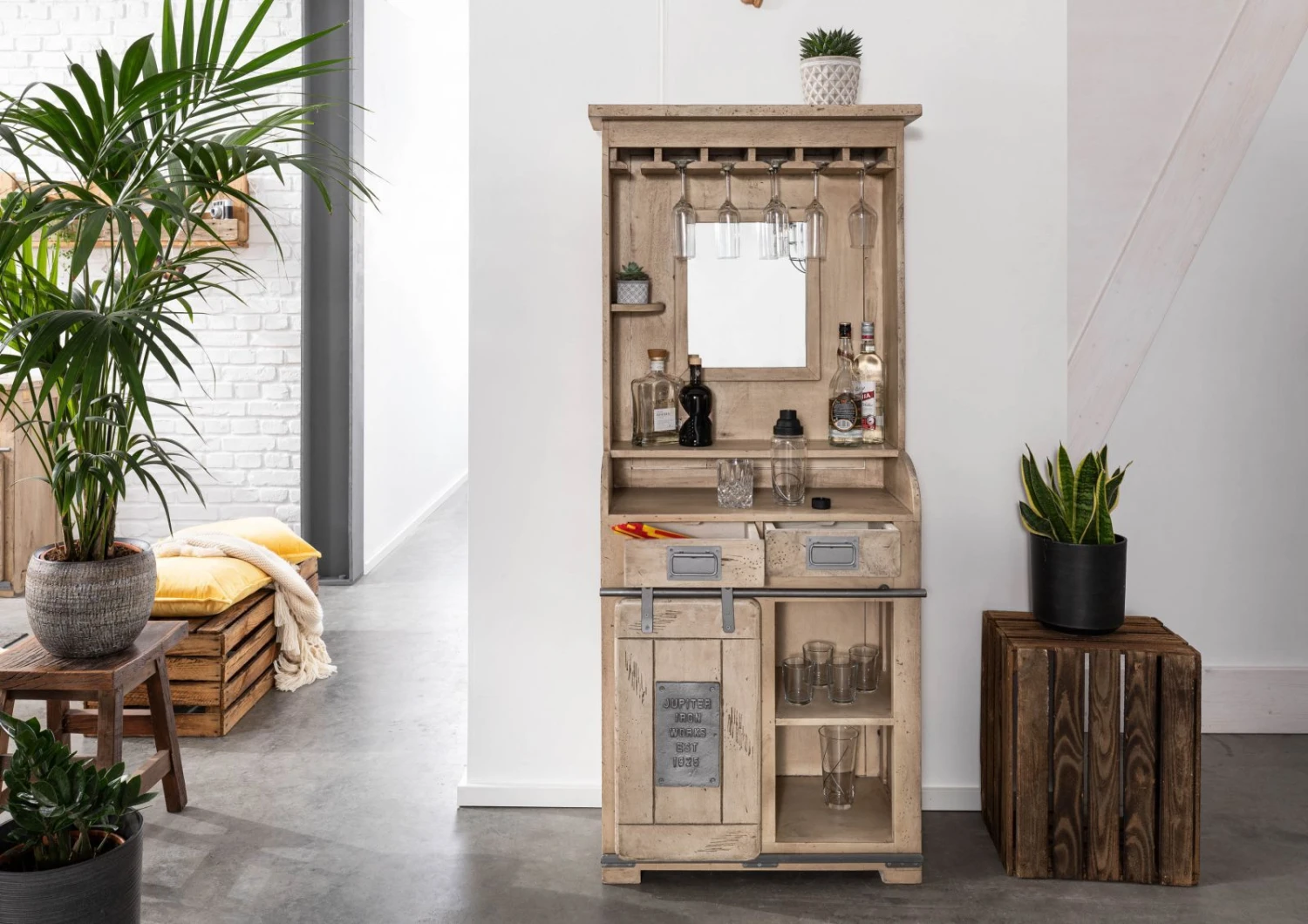 Meuble Bar 75x35 Manguier Laqué Blanchi RAILWAY #341 4 Meuble Bar 75x35 Manguier Laqué Blanchi RAILWAY #341 – Image 4