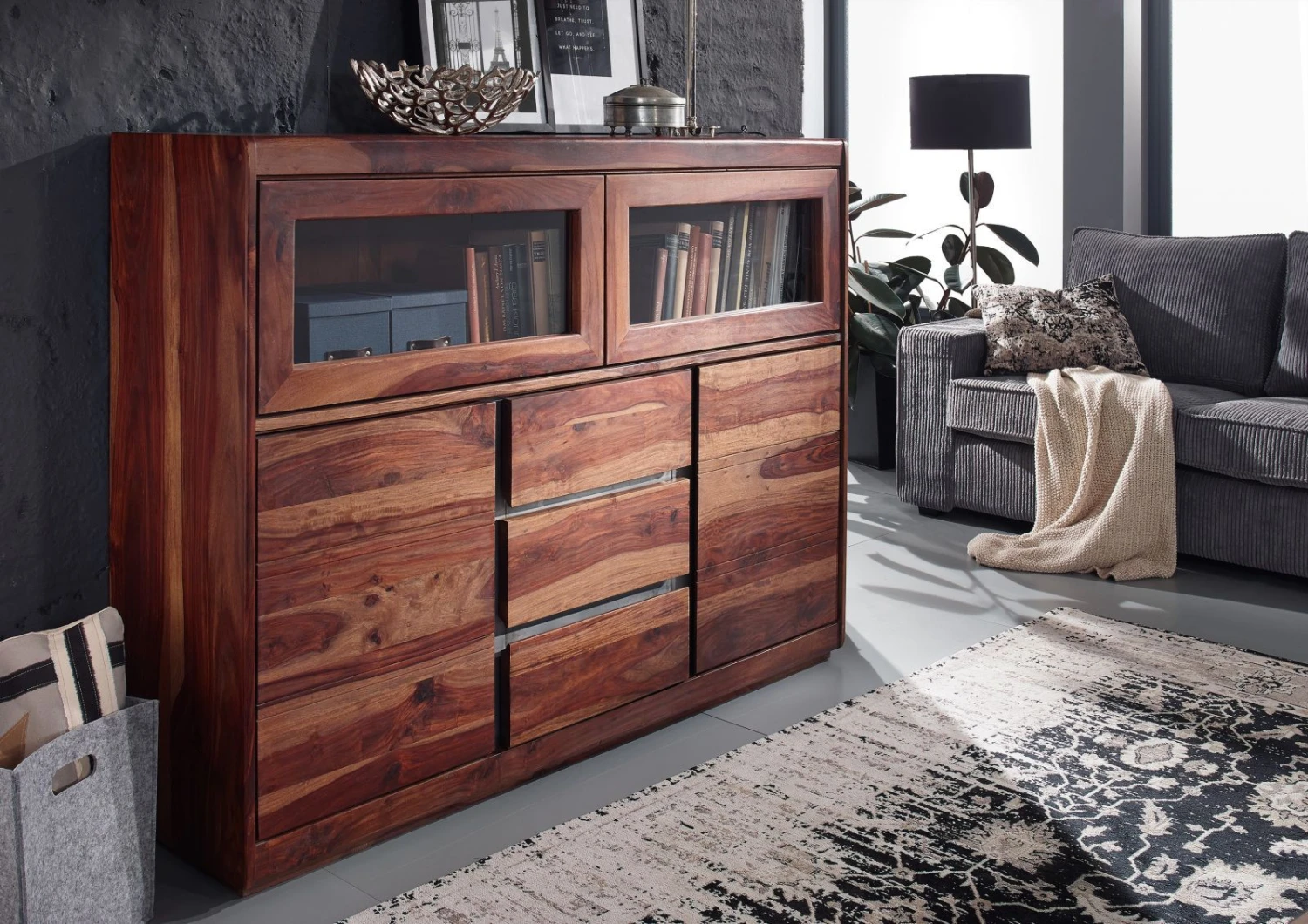 Buffet Avec Vitrine 150x40cm - Palissandre Laqué Noble Unique SYDNEY #103 2 Buffet Avec Vitrine 150x40cm - Palissandre Laqué Noble Unique SYDNEY #103 – Image 2