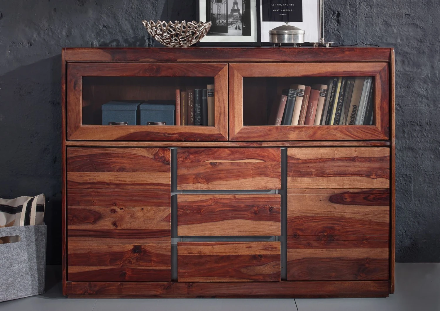 Buffet Avec Vitrine 150x40cm - Palissandre Laqué Noble Unique SYDNEY #103 3 Buffet Avec Vitrine 150x40cm - Palissandre Laqué Noble Unique SYDNEY #103 – Image 3