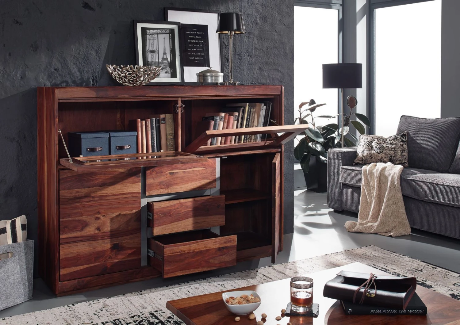 Buffet Avec Vitrine 150x40cm - Palissandre Laqué Noble Unique SYDNEY #103 4 Buffet Avec Vitrine 150x40cm - Palissandre Laqué Noble Unique SYDNEY #103 – Image 4