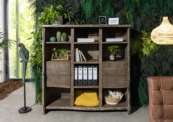 Étagère 142x45 Acacia Laqué Gris Taupe PURE ACACIA #410 -Massivmoebel24 09 310 886 4010 3