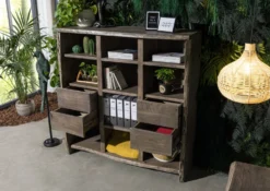 Étagère 142x45 Acacia Laqué Gris Taupe PURE ACACIA #410 -Massivmoebel24 09 310 886 4010 4