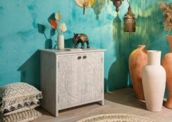 Commode 80x48 Manguier Huilé Blanc KASHMIR #108