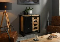 Commode En Bois De Manguier 90x45x90 Naturel Laqué / Métal Noir BLACKBURN #108 -Massivmoebel24 09 312 728 1008 03
