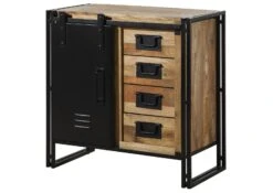 Commode En Bois De Manguier 90x45x90 Naturel Laqué / Métal Noir BLACKBURN #108 -Massivmoebel24 09 312 728 1008 09