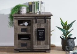 Commode 70x45 Manguier Laqué Gris RAILWAY #223 -Massivmoebel24 09 312 772 1021 3