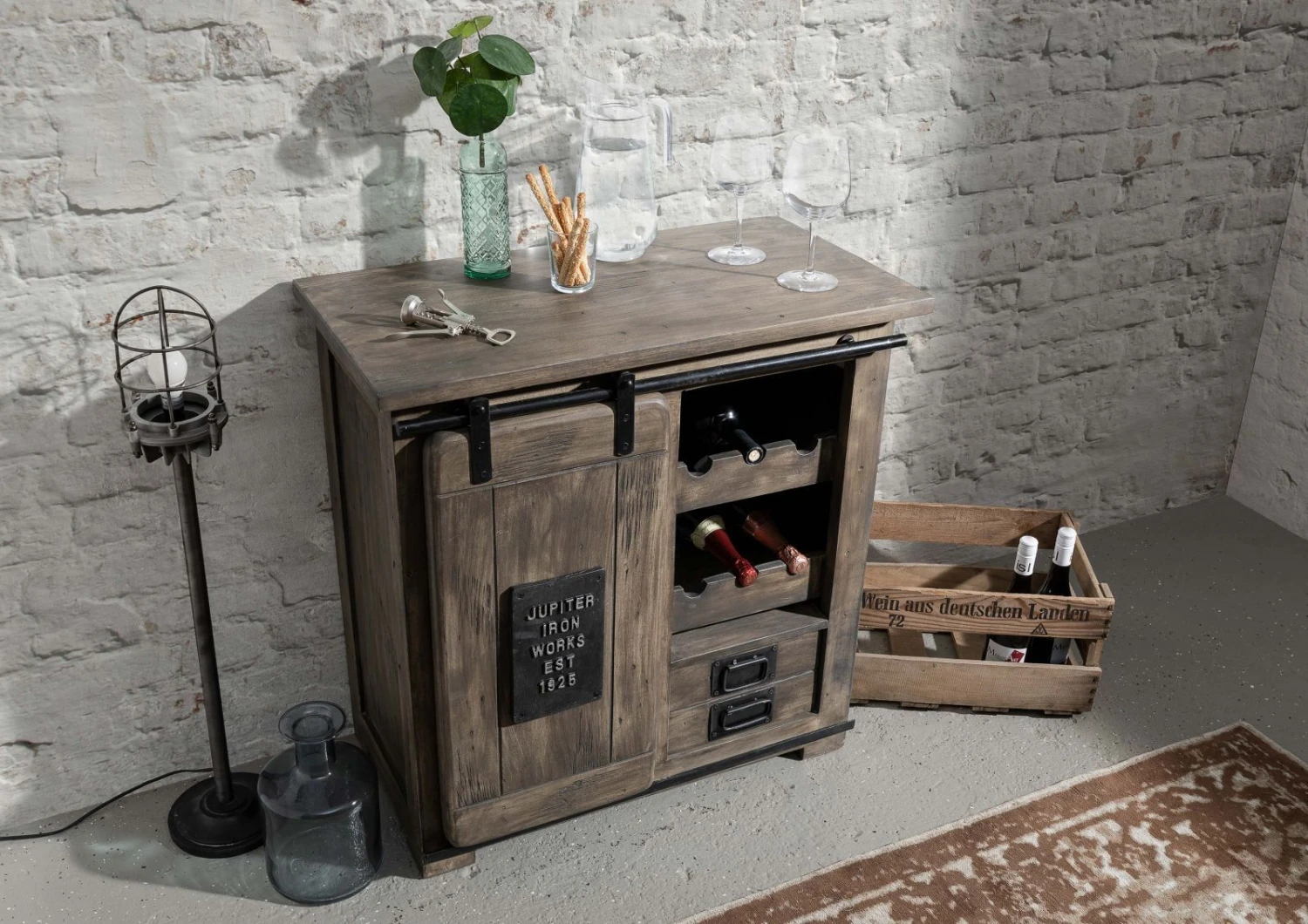 Meuble à Vin 80x40 Manguier Laqué Gris RAILWAY #240 2 Meuble à Vin 80x40 Manguier Laqué Gris RAILWAY #240 – Image 2