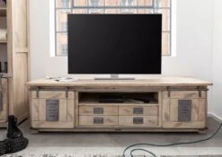 Meuble TV 200x55 Manguier Laqué Blanchi RAILWAY #348 11 Meuble TV 200x55 Manguier Laqué Blanchi RAILWAY #348 -Massivmoebel24 09 312 772 2037 3