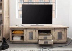 Meuble TV 200x55 Manguier Laqué Blanchi RAILWAY #348 12 Meuble TV 200x55 Manguier Laqué Blanchi RAILWAY #348 -Massivmoebel24 09 312 772 2037 4