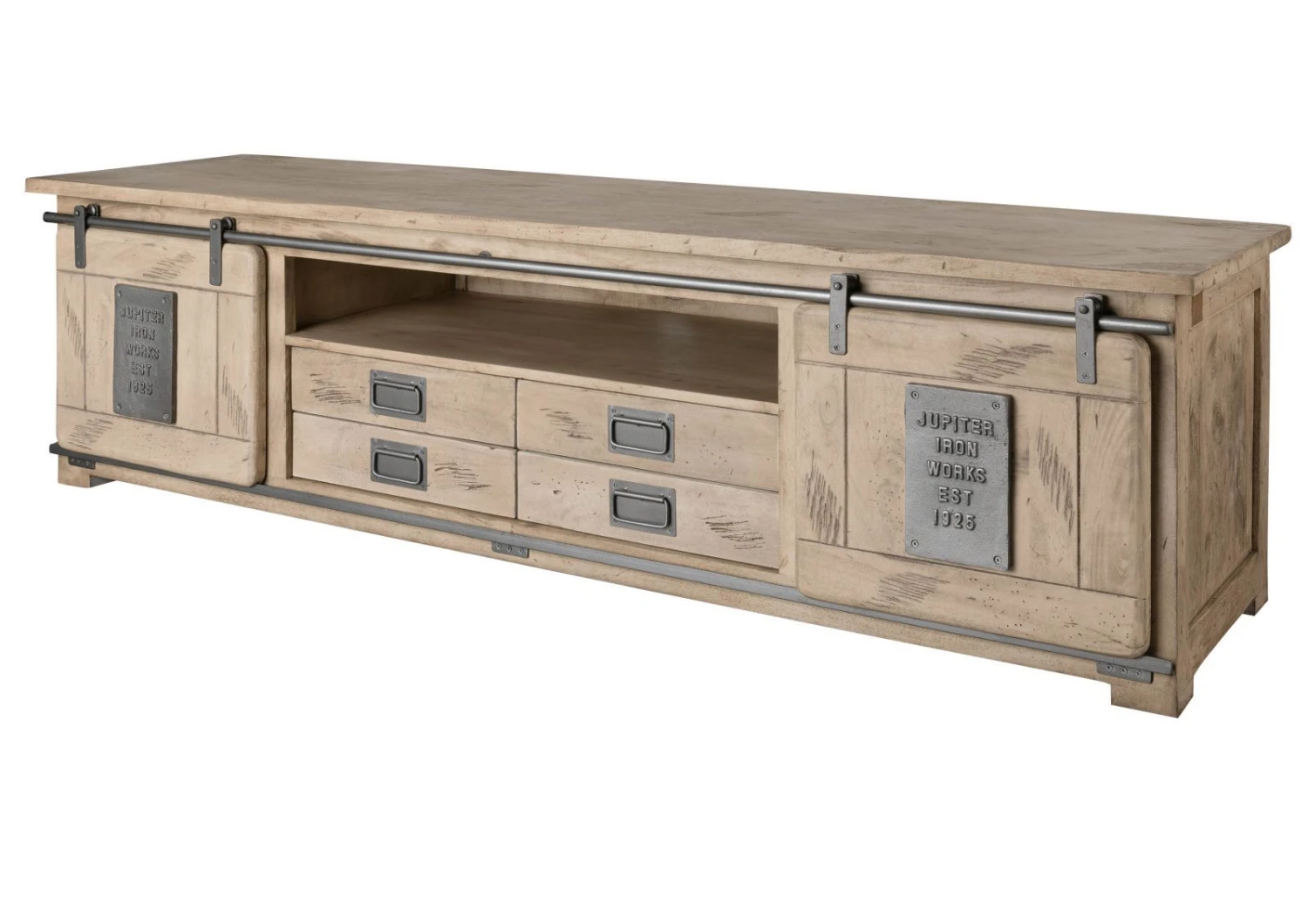 Meuble TV 200x55 Manguier Laqué Blanchi RAILWAY #348 9 Meuble TV 200x55 Manguier Laqué Blanchi RAILWAY #348 – Image 9