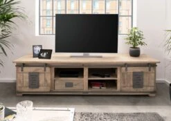 Meuble TV 200x55 Manguier Laqué Blanchi RAILWAY #351 11 Meuble TV 200x55 Manguier Laqué Blanchi RAILWAY #351 -Massivmoebel24 09 312 772 2038 3