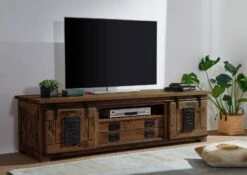 Meuble TV En Bois D' Acacia Huilé RAILWAY #446