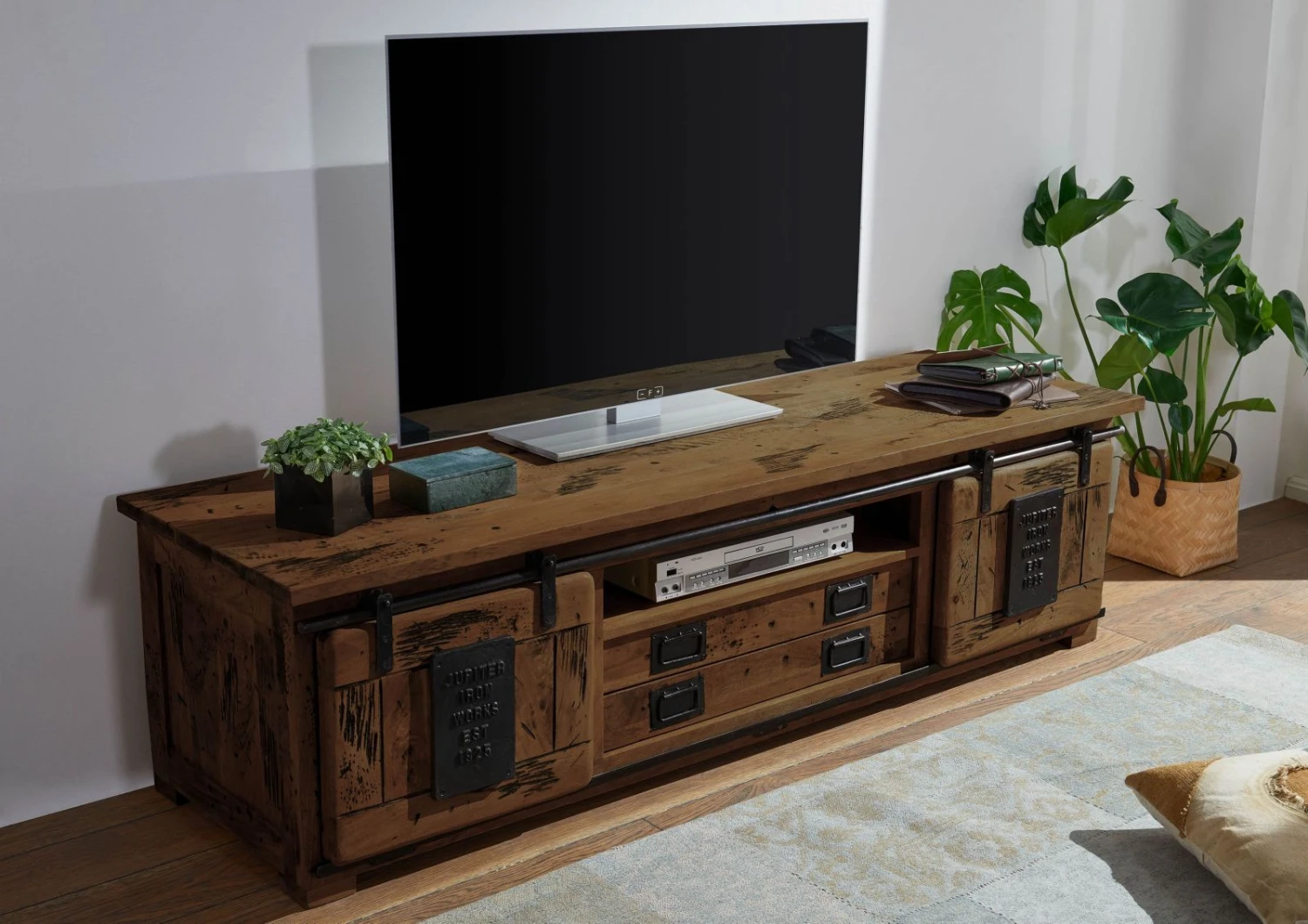 Meuble TV En Bois D' Acacia Huilé RAILWAY #446 2 Meuble TV En Bois D' Acacia Huilé RAILWAY #446 – Image 2