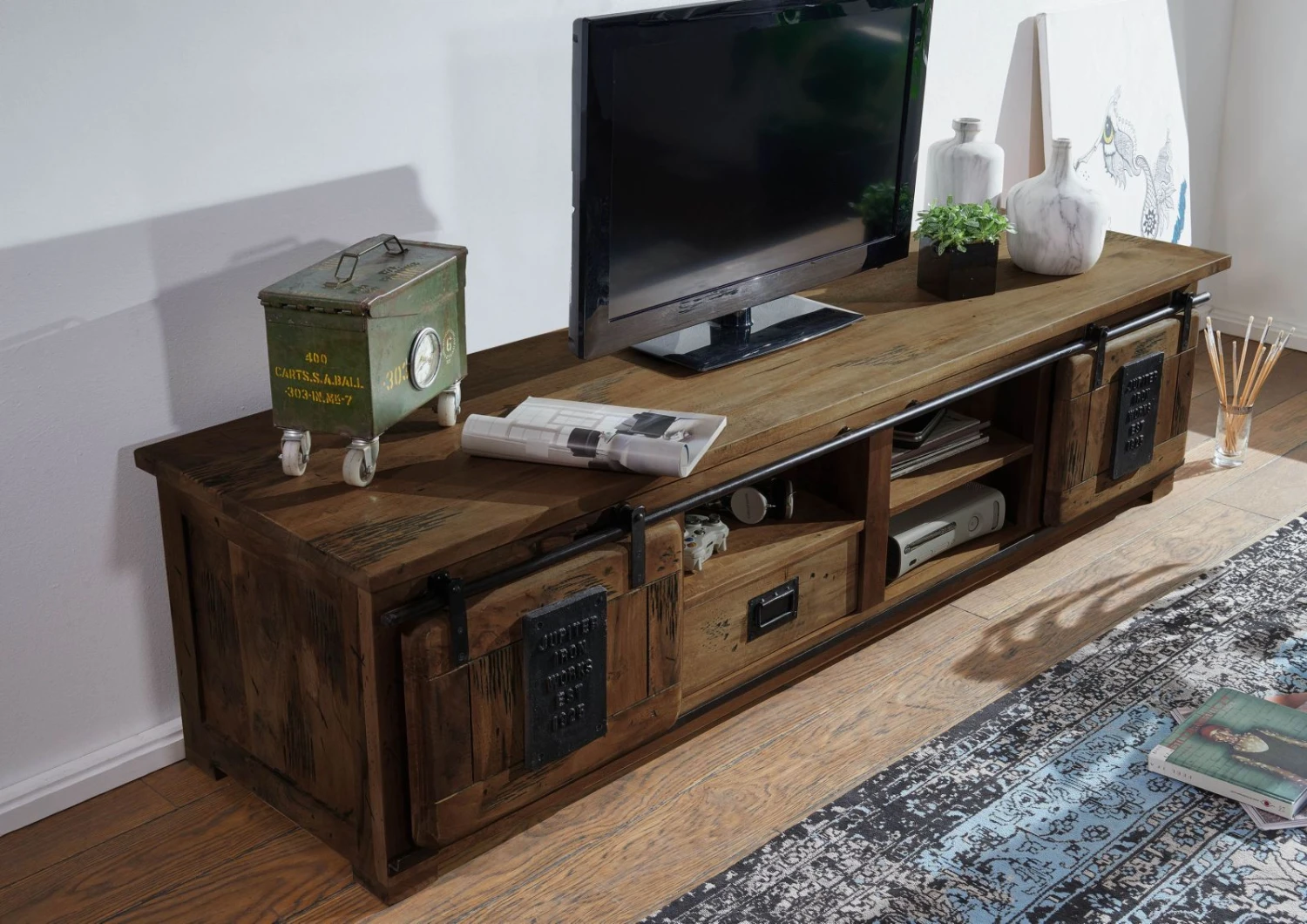 Meuble TV En Bois De Manguier Huilé RAILWAY #451 2 Meuble TV En Bois De Manguier Huilé RAILWAY #451 – Image 2