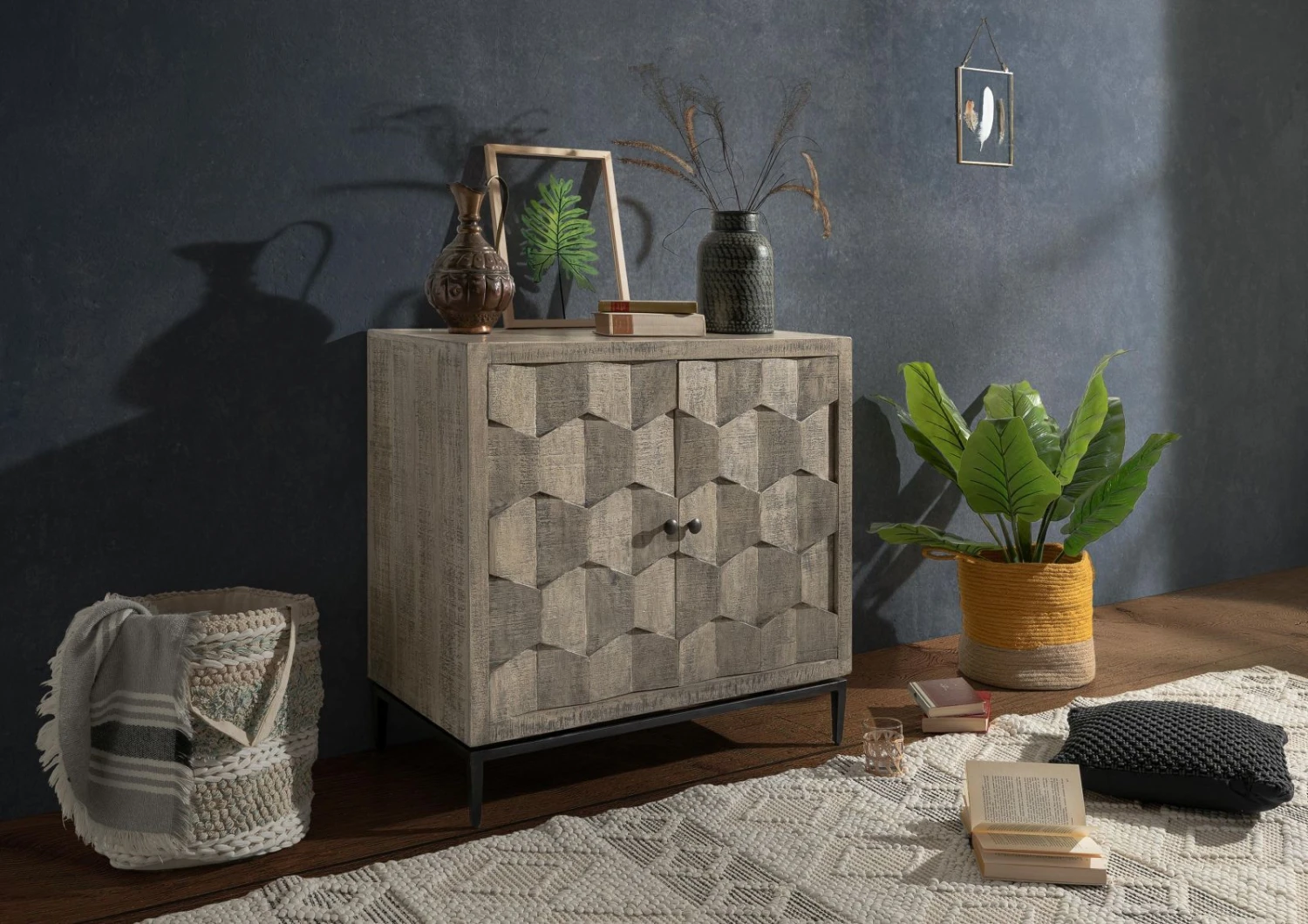 Commode 86x46 Manguier Laqué Gris STILMÖBEL #108 1 Commode 86x46 Manguier Laqué Gris STILMÖBEL #108