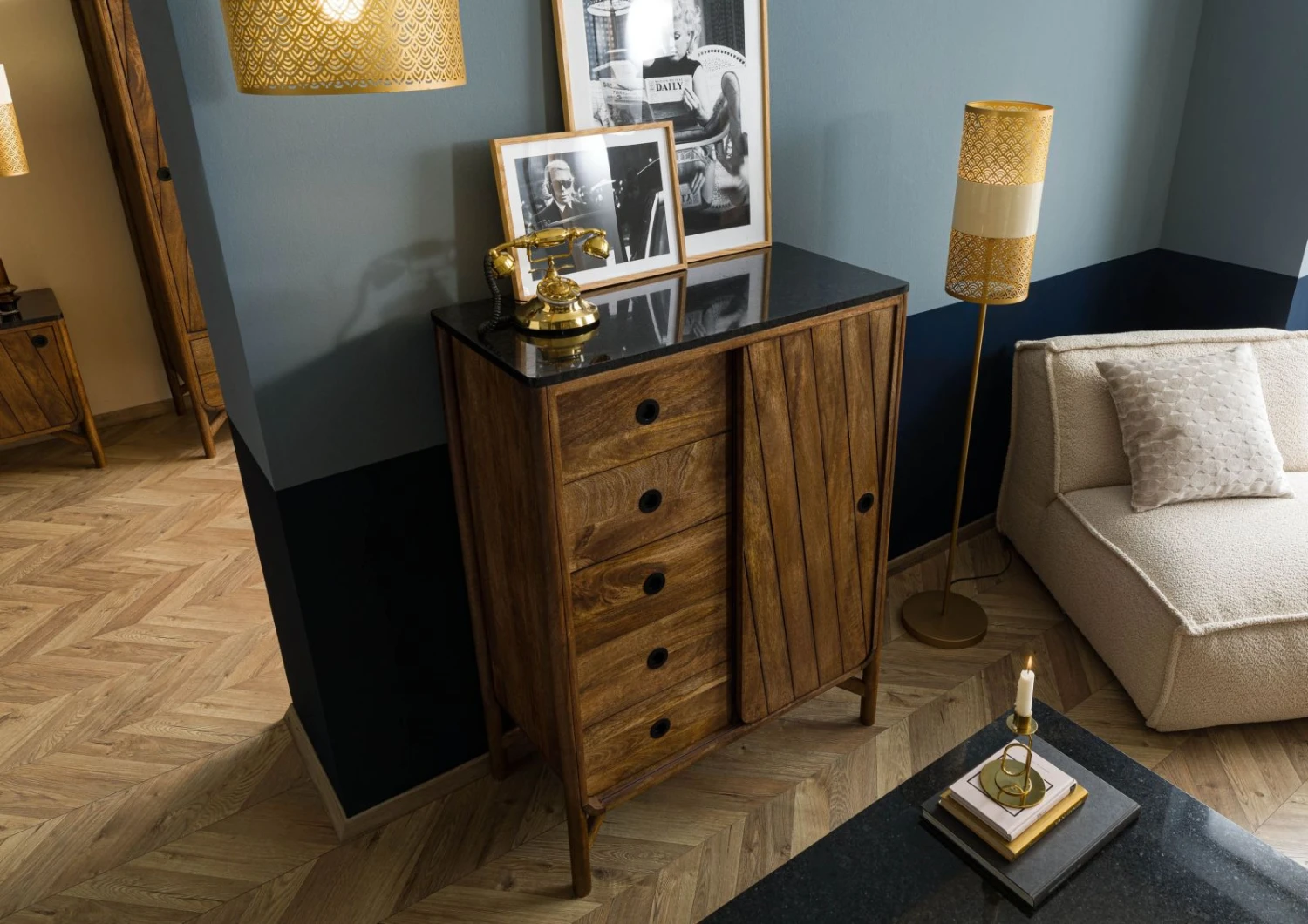 Commode Manguier 90x45x120 Marron Huilé / Granit Foncé LOS ANGELES #110 2 Commode Manguier 90x45x120 Marron Huilé / Granit Foncé LOS ANGELES #110 – Image 2