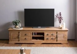 Meuble TV Manguier 220x45x55 Huilé Beige TOULOUSE #09