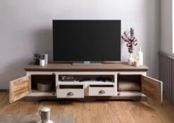Meuble TV Manguier 200x45x55 Laqué Blanc TOULOUSE #110 -Massivmoebel24 09 313 188 1010 04