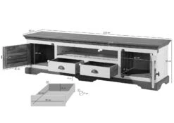 Meuble TV Manguier 200x45x55 Laqué Blanc TOULOUSE #110 -Massivmoebel24 09 313 188 1010 08