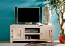 Meuble TV 145x45 Acacia Blanchi Blanc NATURE WHITE #41