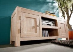 Meuble TV 145x45 Acacia Blanchi Blanc NATURE WHITE #41 8 Meuble TV 145x45 Acacia Blanchi Blanc NATURE WHITE #41 -Massivmoebel24 09 313 552 0041 3