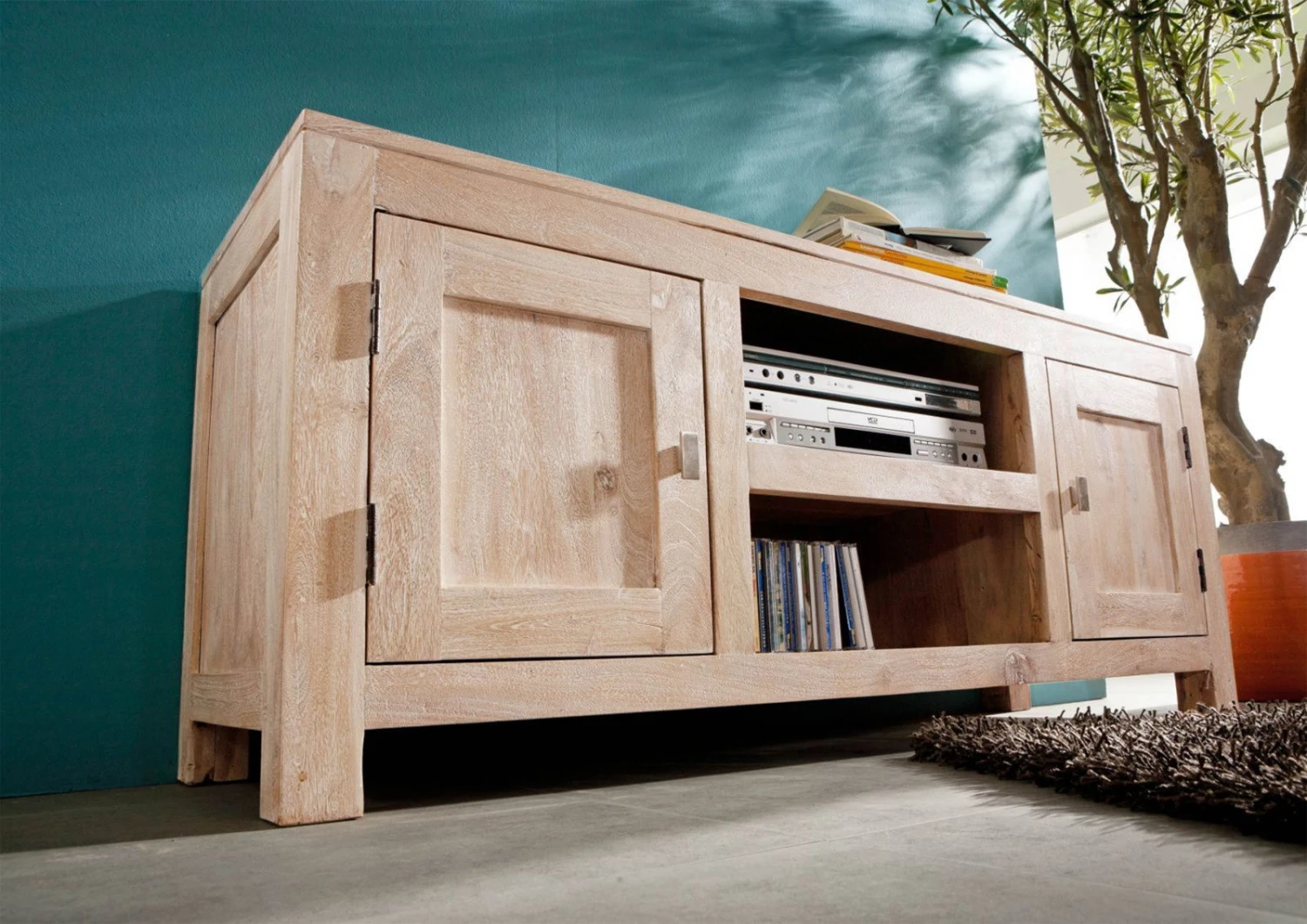 Meuble TV 145x45 Acacia Blanchi Blanc NATURE WHITE #41 3 Meuble TV 145x45 Acacia Blanchi Blanc NATURE WHITE #41 – Image 3