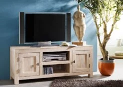Meuble TV 145x45 Acacia Blanchi Blanc NATURE WHITE #41 9 Meuble TV 145x45 Acacia Blanchi Blanc NATURE WHITE #41 -Massivmoebel24 09 313 552 0041 4