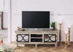 Meuble TV 150x45 Manguier Laqué Gris HERMITAGE #611