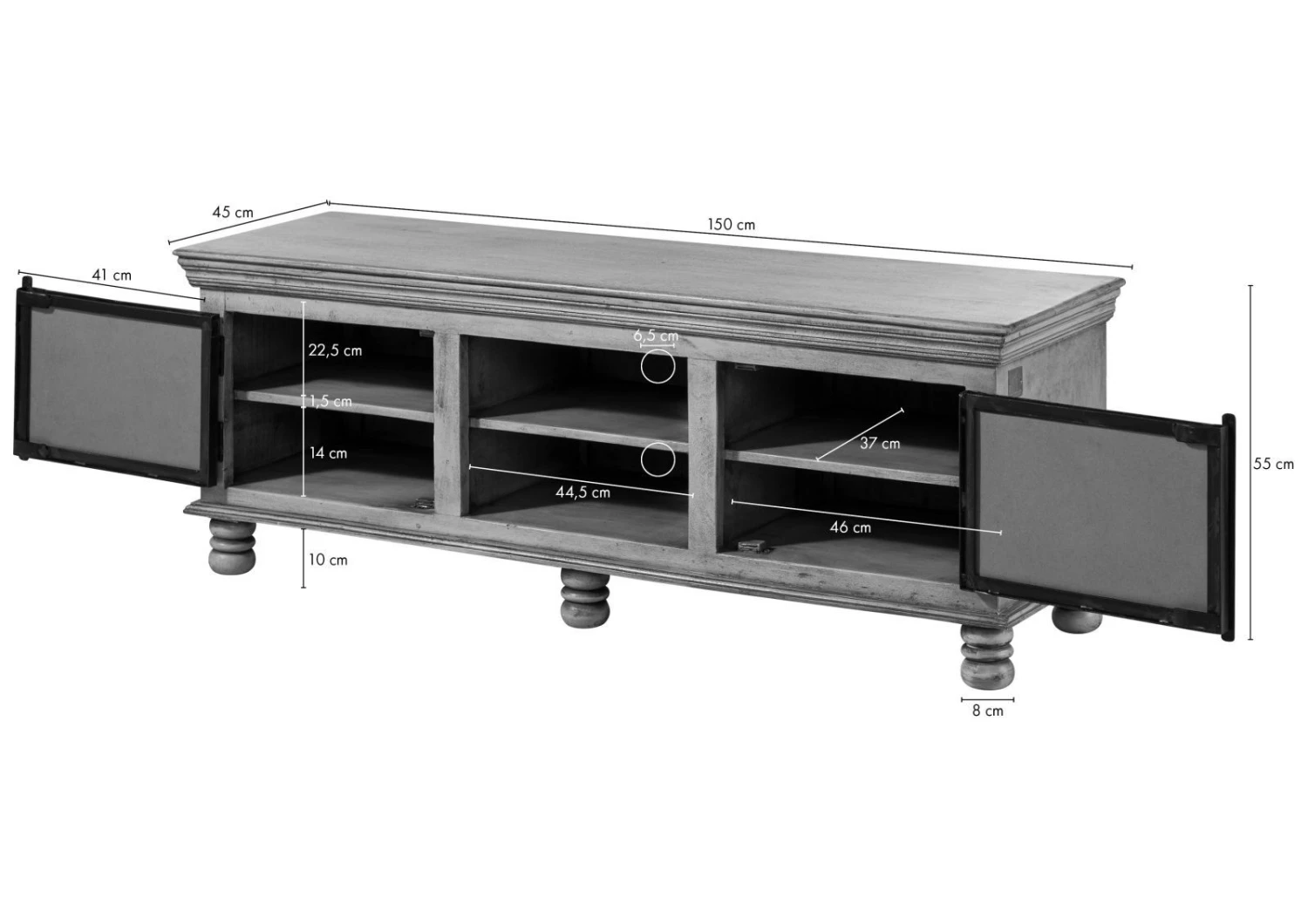 Meuble TV 150x45 Manguier Laqué Gris HERMITAGE #611 8 Meuble TV 150x45 Manguier Laqué Gris HERMITAGE #611 – Image 8