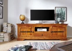 Meuble TV 170x40 Acacia Laqué Miel OXFORD #0324 8 Meuble TV 170x40 Acacia Laqué Miel OXFORD #0324 -Massivmoebel24 09 313 610 0124 3