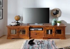 Meuble TV 210x50 Acacia Laqué Miel OXFORD #0339 -Massivmoebel24 09 313 610 0139 3