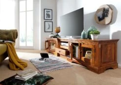 Meuble TV 210x50 Acacia Laqué Miel OXFORD #0339 -Massivmoebel24 09 313 610 0139 5