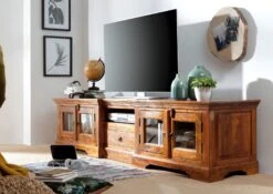 Meuble TV 210x50 Acacia Laqué Miel OXFORD #0339 -Massivmoebel24 09 313 610 0139 6