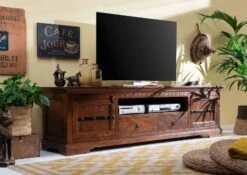 Meuble TV 200x45 Acacia Laqué Nougat OXFORD #326