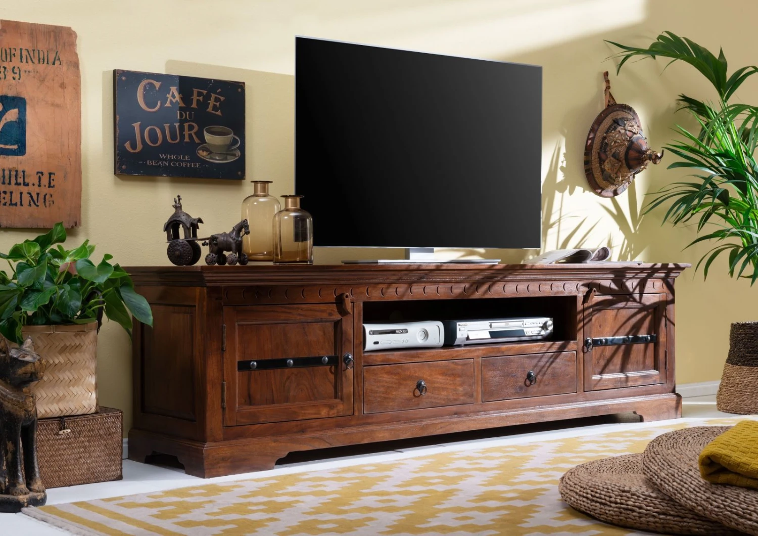 Meuble TV 200x45 Acacia Laqué Nougat OXFORD #326 1 Meuble TV 200x45 Acacia Laqué Nougat OXFORD #326