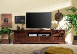 Meuble TV 200x45 Acacia Laqué Nougat OXFORD #326 8 Meuble TV 200x45 Acacia Laqué Nougat OXFORD #326 -Massivmoebel24 09 313 620 0126 3