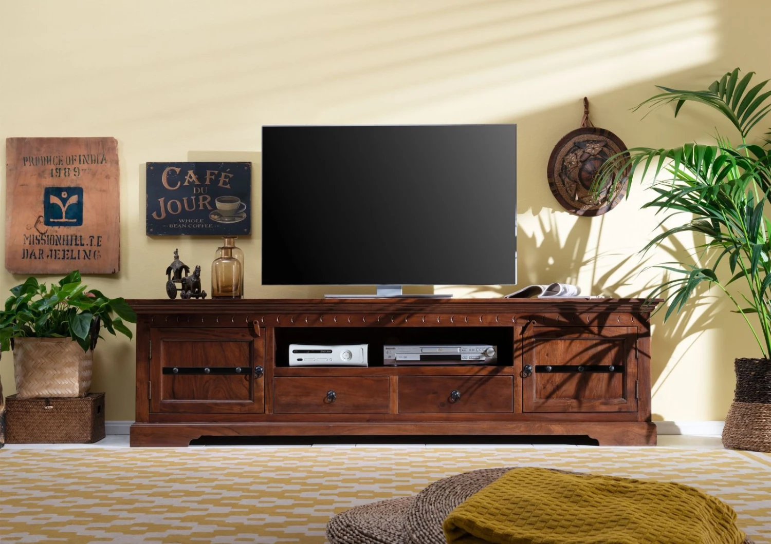 Meuble TV 200x45 Acacia Laqué Nougat OXFORD #326 3 Meuble TV 200x45 Acacia Laqué Nougat OXFORD #326 – Image 3